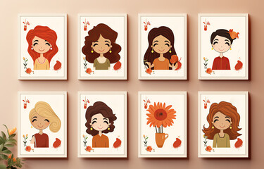 International Women Day. Interracial women in cards.