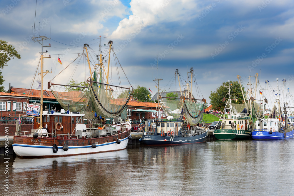 Wall mural shrimp cutters in the harbour in greetsiel, east frisia, germany.