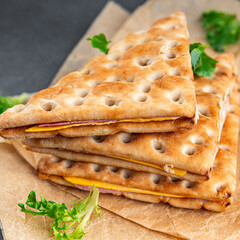 sandwich ham cheese pork beef meat plate snack fresh eating cooking appetizer meal food snack on the table copy space