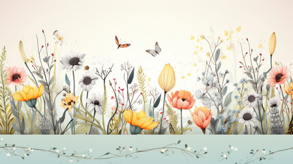 Banner design for Spring sale with flowers illustration.
