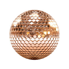 Golden Rose Gold Retro 70s Disco Ball Isolated on Transparent Background PNG	
