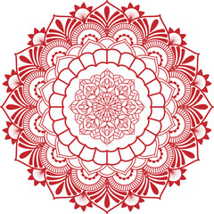 Round mandala on white isolated background in red color  with floral patterns Yoga template Elegant ornamental