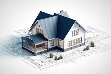 3d blueprint of a house with isolated background - obrazy, fototapety, plakaty