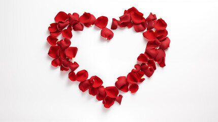 Valentine's Day: Heart Shape Formed by Outlined Red Rose Petals on a White Background, Symbolizing Love and Devotion, Viewed from Above, Creating a Captivating Symbol of Affection