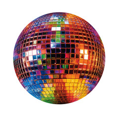 Golden Colorful Vibrant Retro 70s Disco Ball Isolated on Transparent Background PNG	