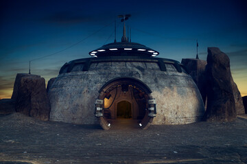 Science fiction dome shaped building on a fantasy alien desert planet. 3D illustration. © IG Digital Arts