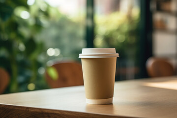 Fototapeta na wymiar Paper coffee cup in coffee shop.