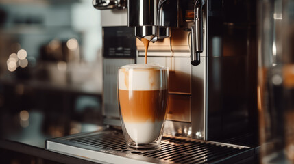 Espresso machine making fresh coffee - obrazy, fototapety, plakaty