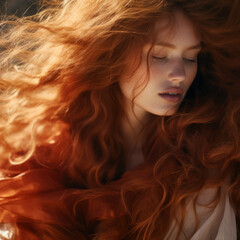 young beautiful woman with healthy red long hair