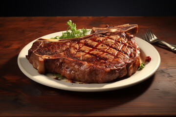 Hyperrealistic Beef T-Bone Steak on a Plate