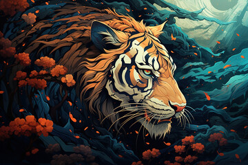 Fantasy of colorful tiger head on clean background. Wildlife Animals.