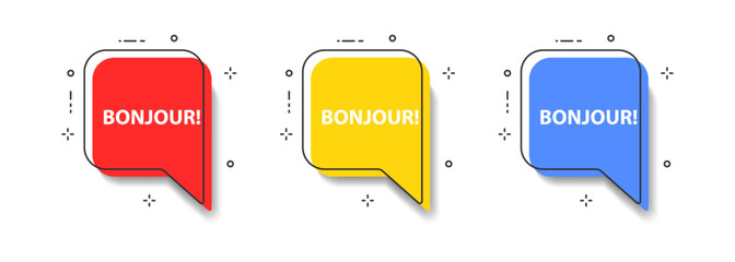 Bonjour speech bubble. Good message. Chat sticker. Comment in the website. Discussion with people. Talk balloon. Vector illustration. © Connect