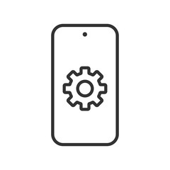 Setting phone icon. Gear smartphone symbol. Mobile cog wheel sign. Setup phone. Vector illustration.