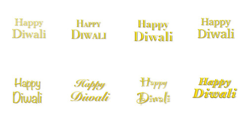 3D Gold Happy Diwali Lettering Collection. Hand Drawn Design Elements