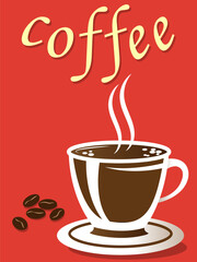 Hot coffee cup with steam poster design with lettering vector image