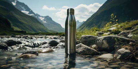 Rollo A thermos for tea or coffee, a mockup of a reusable bottle for traveling and hiking. Generative AI © 22_monkeyzzz