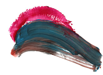 Isolated blue pink brush strokes and spatula. A palette of bright colors. Acrylic paint. Abstract pictorial background
