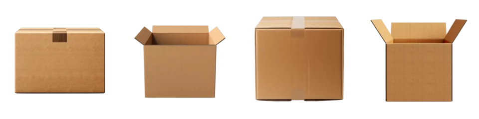 Fotobehang Empty cardboard box Hyperrealistic Highly Detailed Isolated On Transparent Background Png File © Wander Taste