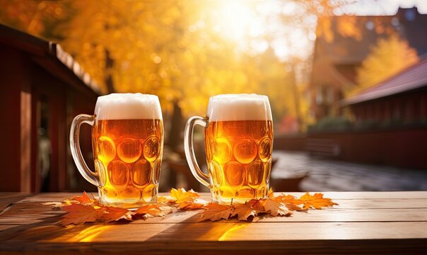 Photo of Mug of Golden Brew on Rustic Wooden Table