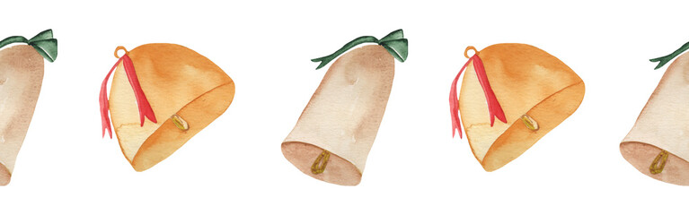 Seamless border golden beige bow, simple double bow to decorate and add beauty to gift box or greeting card, packaging.