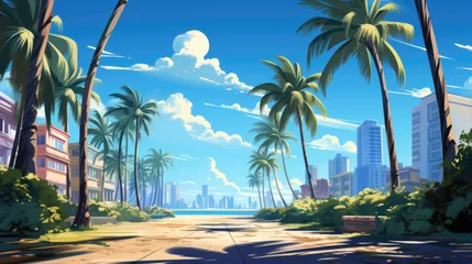 Poster Illustration of a city with palm trees © jr-art
