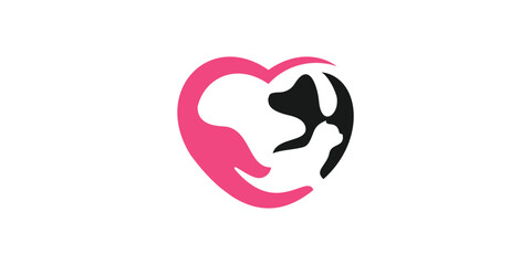 logo design combination of heart shape with hands and pets.