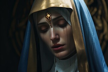 Holy virgin Mary with tears on her face
