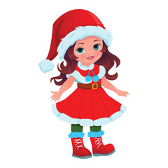 cute girl in New Year's costume Christmas outfit