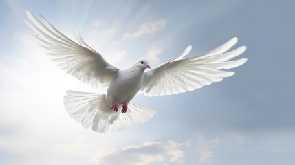 White doves and bright lights in the sky as a peace and spiritual symbol of Christian people. Holy spirit symbol. - obrazy, fototapety, plakaty