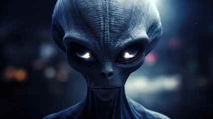 Alien creature has a message for humans. Grey kind humanoid from an other planet portrait series.