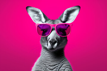 pink kangaroo with sunglasses funny animal background