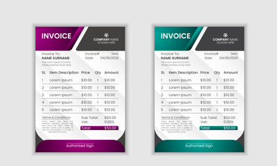 Modern vector business invoice template .Business stationery design payment agreement design template.