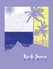 Vector illustration of graphical representation of coastal landscape of Rio de Janeiro, Brazil.