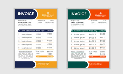 Modern vector business invoice template .Business stationery design payment agreement design template.