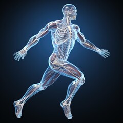 A image of 3D render of a male figure with muscle maps on a dark background Generative AI