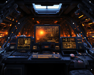 Science Fiction Szene - fremdes Raumschiff Cockpit