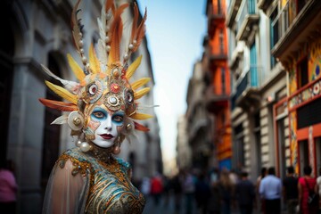 Young Woman in Carnival Costume on Streets of Europe