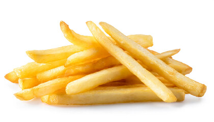 Heap of fries isolated on white background, cutout