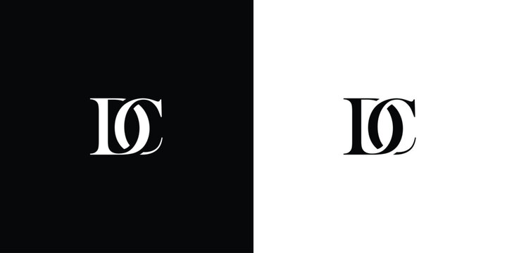Abstract letter Letter D and letter C typographic icon. Intertwined lettering sign Alphabet initials in black and white color. Modern, elegant, luxury-style serif characters for company branding