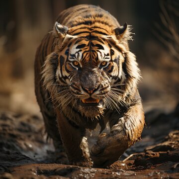 A photo of Sumatran Tiger Panthera tigers altaica ready for hunting Generative AI