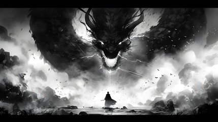 Horror anime manga art, background illustration design