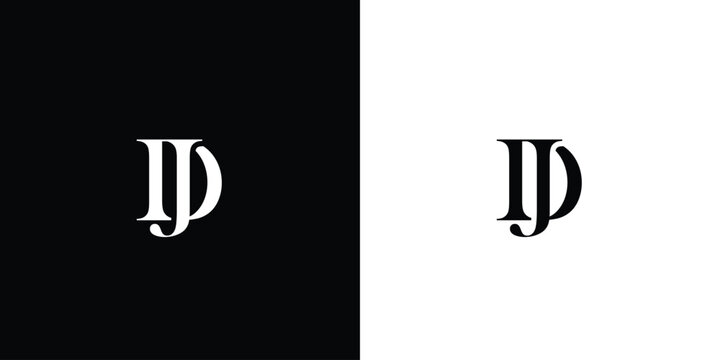 Abstract letter Initial DJ OR JD logo design on black and white background color