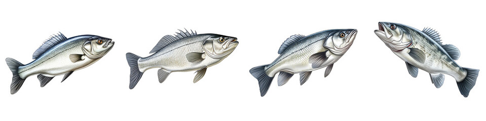 Fresh sea bass fish Hyperrealistic Highly Detailed Isolated On Transparent Background Png File
