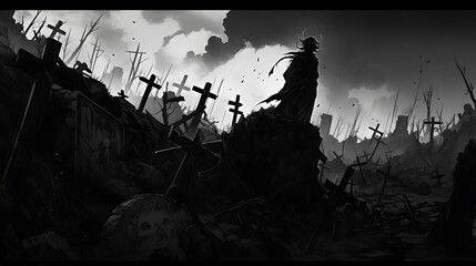 Horror anime manga art, background illustration design