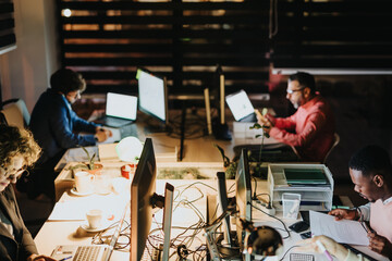 Collaborative Team Analyzing Data for Business Growth. Top View.