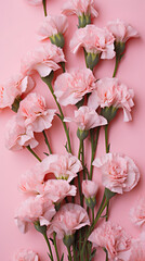 Pink carnation flowers on pink background