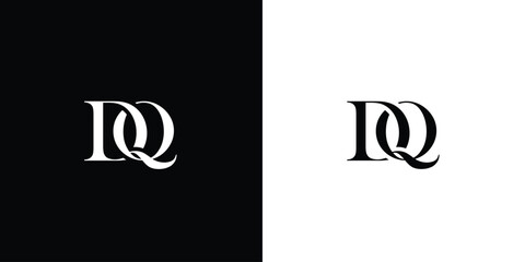 Abstract DQ or QD letter design logo logotype icon concept with serif font and classic elegant style look vector illustration in black and white color