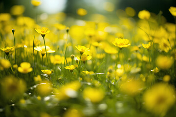 Fototapeta premium A Soft Focus Shot of a Meadow Alive with Buttercups