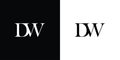 Obraz premium Abstract letter DW or WD logo icon incorporates with abstract shape in the creative way in black and white color