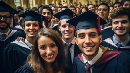 Pictures of the atmosphere at a university graduation ceremony. Emotions: happiness, pride, joy, delight.